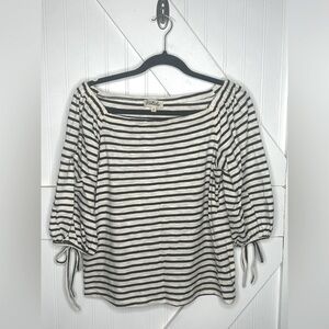 Listicle Black and Cream‎ Striped Off-the-Shoulder Top Size Small